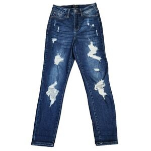 Judy Blue Boyfriend Fit Jeans Women's Size 0/24 Blue Denim Stretch Distressed